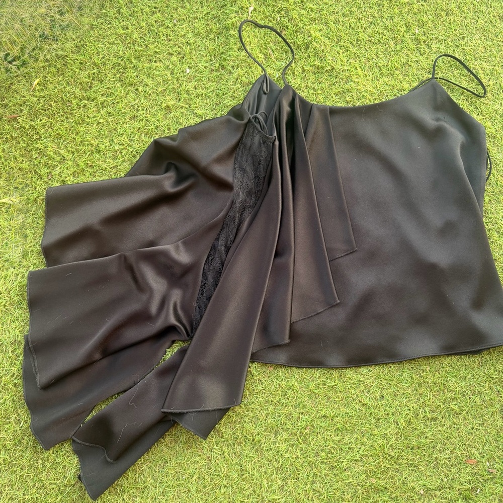 Alice and Olivia Elegant Black Satin one sleeve Top